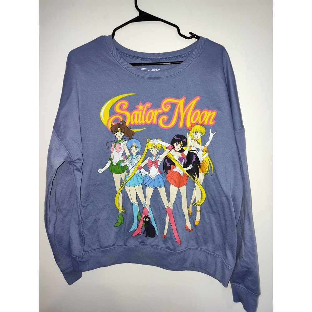 Sailor Moon Graphic Sweatshirt Blue Anime Sailor Guardians Pullover XL